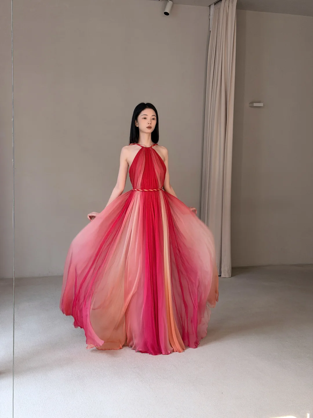 Elegant A Line Halter Pink Ombre Chiffon Long Prom Dress Evening Dress SH7701