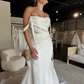 Simple Mermaid Off the Shoulder Corset Chiffon Long Sweep Wedding Dress SH2233