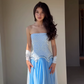 Beautiful Blue A Line Strapless Exquisite Beaded Chiffon Long Prom Dress Evening Dress SH6750