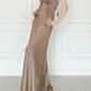 Simple Sheath Spaghetti Strap Brown Satin Long Prom Dress Evening Dress SH6764