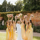 Simple Mermaid Halter Yellow Satin Open Back Bridesmaid Dress Evening Dress SH2796