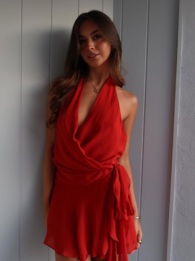 Sexy A Line Halter Red Chiffon Short Homecoming Dress Birthday Dress SH1995