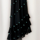 Vintage Blue Floral Black Beaded Ruffles Chiffon Prom Dress Evening Party Gowns SH3537