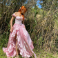 Princess A Line Off the Shoulder Corset Pink Satin Long Sweep Prom Dress with Slit SH2097