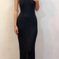 Vintage Sheath Halter Black Beaded Chiffon Prom Dress Evening Dress SH2153