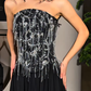 Stunning Beading A Line Strapless Black Satin Long Prom Dress Evening Dress SH6747