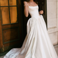 Beautiful A Line Spaghetti Strap White Simple Satin Wedding Dress SH6033