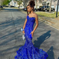 Elegant Royal Blue Sequin Beaded Appliques Mermaid Prom Dress Evening Dress SH982
