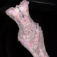 Stunning Pink Mermaid Strapless Exquisite Beaded Floral Tulle Prom Dress Evening Dress SH7170