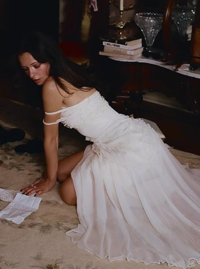 Cute A Line Off the Shoulder Ivory Chiffon Ruffle Prom Dress Graduation Prom Dress SH2583