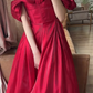 Stunning Burgundy A Line Off the Shoulder Satin Long Prom Dress Party Dress Outfits SH4964