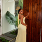 Unique Mermaid Halter Light Yellow Chiffon Open Back Prom Dress Evening Dress SH2359