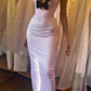 Unique Strapless Bow-Knot Sheath Pink Prom Dress Formal Evening Dress SH1371