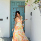 Yellow A Line Strap Orange Print Floral Chiffon Prom Dress Vacation Dress SH6256