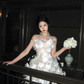 Blue Feather 3D Floral A Line Sweetheart Neck Tulle Short Cocktail Dress Homecoming Dress SH3404