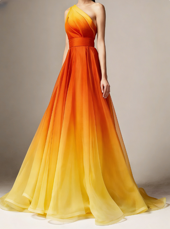 Blue Ombre One Shoulder Ruched Prom Dress K13 Blue Ombre One Shoulder Ruched Prom Dress K13