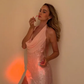 Sexy A Line Halter Pink Chiffon Sequin Backless Long Prom Dress Evening Dress SH5328
