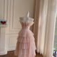 Elegant A Line Spaghetti Strap Layered Light Pink Tulle Short Homecoming Dress Cocktail Dress SH3007