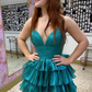 Unique Blue A Line Spaghetti Strap Layered Tulle Long Prom Dress Evening Dress SH6804