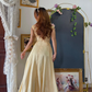 Gold Yellow Vintage Exquisite Beaded Satin Long Prom Dress Wedding Guest Dress SH5385