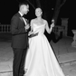 Simple Ball Gown Strapless White Lace Satin Long Wedding Dress SH2044