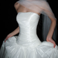 Elegant White Ball Gown Strapless Pleated Satin Long Train Wedding Dress SH8897