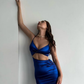 Royal Blue Sheath Spaghetti Strap Satin Mini Homecoming Dress Cocktail Dress SH4342