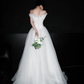 Dreamy Flowy Ball Gown Off the Shoulder White Tulle Long Wedding Dress SH6677