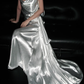 Classic White A Line Strapless Satin Simple Open Back Long Wedding Dress SH4712