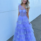 Fairy A Line One Shoulder Layered Sequin Purple Tulle Prom Dress Evening Dress SH6769