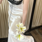 Vintage A Line Classic Lace Satin Long Prom Dress Date Dress SH5559