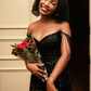 Sexy A Line Off the Shoulder Black Sequin Satin Long Prom Dress Graduation Prom Dress SH2453