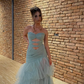 Unique Mermaid Sweetheart Neck Blue Tulle Long Prom Dress Evening Dress SH2271