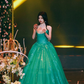Gorgeous A Line Strapless Green Sequin Long Sweep Party Dress Evening Dress SH2879