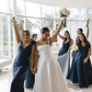 Navy Blue Mermaid V Neck Satin Long Bridesmaid Dress Evening Dress with Bow SH3272