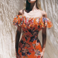 Stunning Orange Print Floral Mermaid Chiffon Prom Dress Vacation Dress SH6260