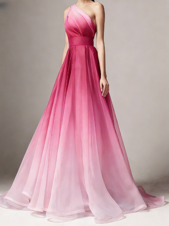 Blue Ombre One Shoulder Ruched Prom Dress K13 Blue Ombre One Shoulder Ruched Prom Dress K13