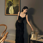 Sexy Black Sheath Straps Lace Chiffon Long Prom Dress Evening Dress SH4391