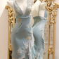 Baby Blue Sheath V Neck Lace Ruffle Satin Short Homecoming Dress Outfits SH5118