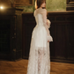 Elegant White A Line Long Sleeve Lace Long Train Prom Dress Evening Dress SH6698