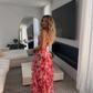 Spaghetti Straps Chiffon Ruffles Print Floral A-Line Long Party Dress  Prom Dress SH1488