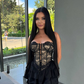 Sexy Black A Line Sweetheart Neck Lace Layered Chiffon Cocktail Dress Homecoming Dress SH6143