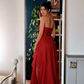 Sexy Red Chiffon Tiered Long Prom Dress A Line Slit Evening Dress SH1495