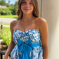 Cute Blue Print Floral A Line Sweetheart Neck Satin Short Homecoming Dress SH6792