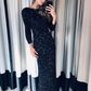 Sexy Black Sheath Long Sleeve Sequin Backless Long Prom Dress Evening Dress SH6545