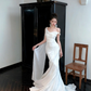 Elegant Mermaid Straps White Satin Long Sweep Party Dress Wedding Dress SH2950