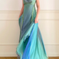 Vintage Dreamy A Line Blue Green Ombre Chiffon Prom Dress Wedding Guest Dress SH5438