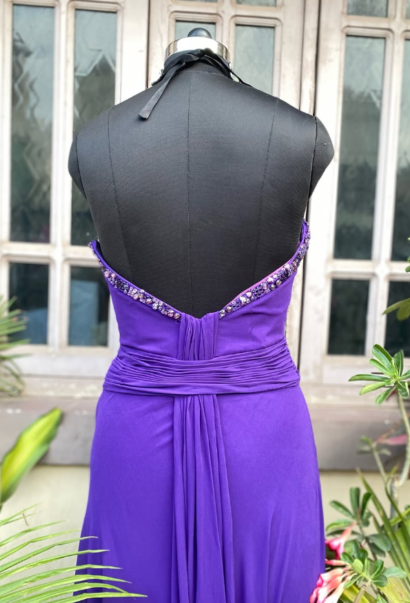 Purple A Line Sweetheart Neck Rhinestone Chiffon Long Prom Dress Evening Dress SH1850