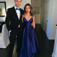 Dark Blue Satin Long Prom Dresses SH893