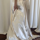 Gentle Vintage Ball Gown Straps Pleated Ivory Satin Wedding Dress SH5075
